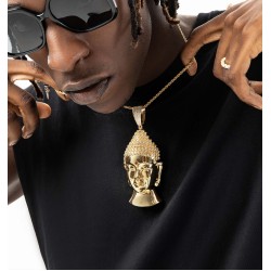 studded cz diamond gold plated Buddha head pendant